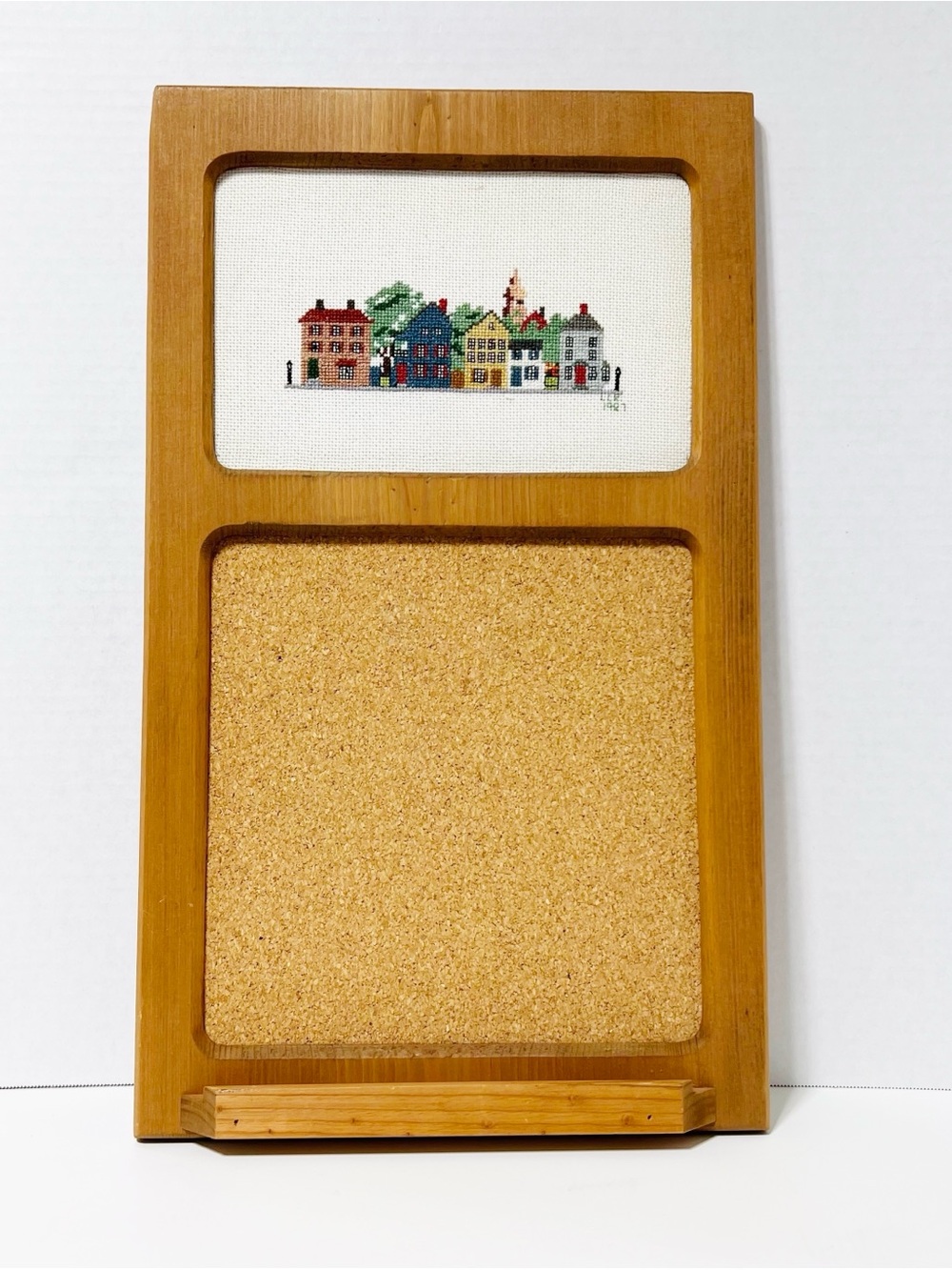Adorable Vintage Farmhouse Cross Stitch Wood Cottagecore Memo/Bulletin Board